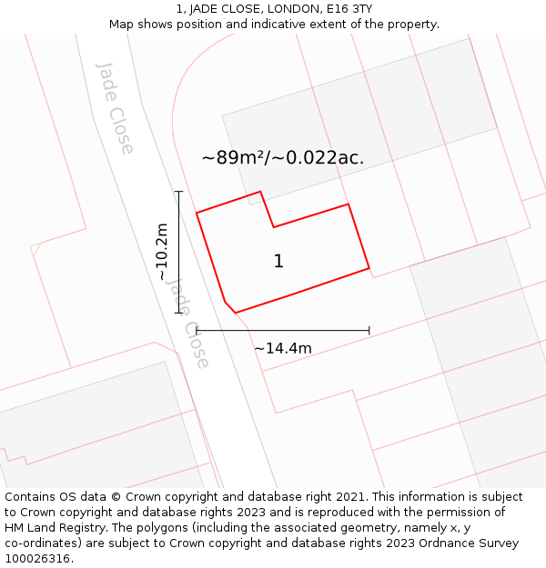 1, JADE CLOSE, LONDON, E16 3TY: Plot and title map