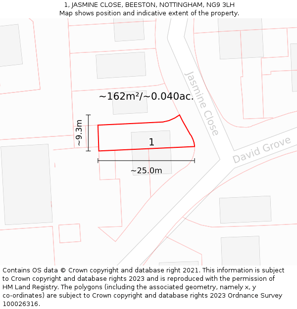 1, JASMINE CLOSE, BEESTON, NOTTINGHAM, NG9 3LH: Plot and title map