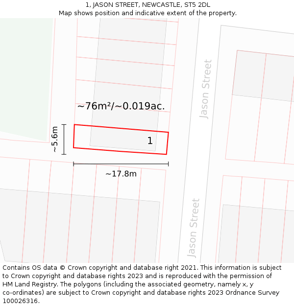 1, JASON STREET, NEWCASTLE, ST5 2DL: Plot and title map