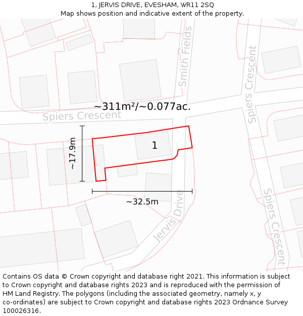 1, JERVIS DRIVE, EVESHAM, WR11 2SQ: Plot and title map