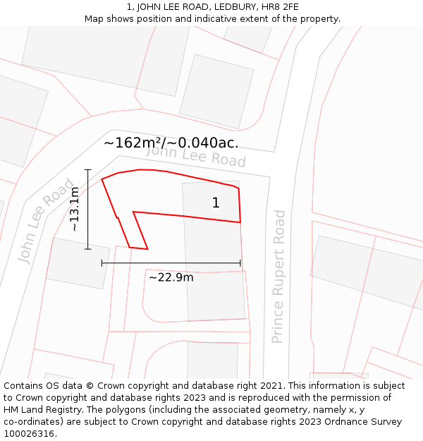 1, JOHN LEE ROAD, LEDBURY, HR8 2FE: Plot and title map