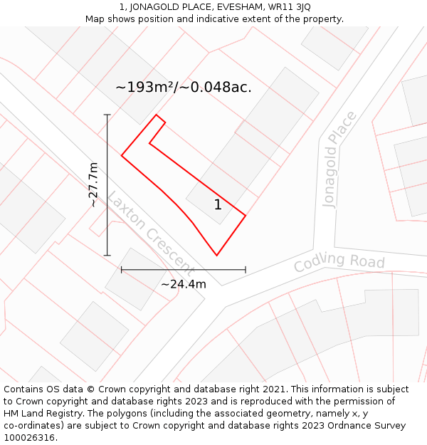 1, JONAGOLD PLACE, EVESHAM, WR11 3JQ: Plot and title map
