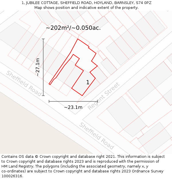 1, JUBILEE COTTAGE, SHEFFIELD ROAD, HOYLAND, BARNSLEY, S74 0PZ: Plot and title map