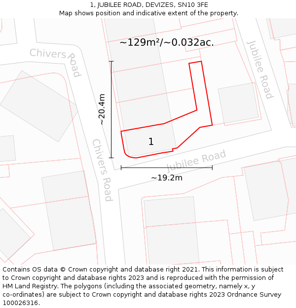 1, JUBILEE ROAD, DEVIZES, SN10 3FE: Plot and title map