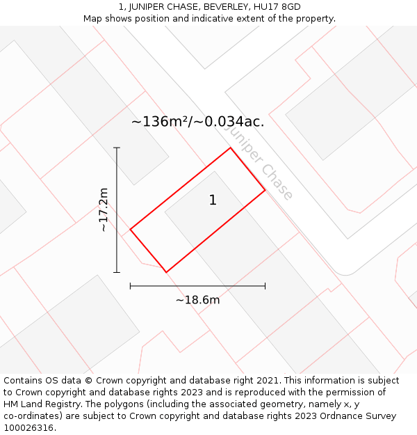 1, JUNIPER CHASE, BEVERLEY, HU17 8GD: Plot and title map