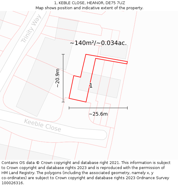1, KEBLE CLOSE, HEANOR, DE75 7UZ: Plot and title map