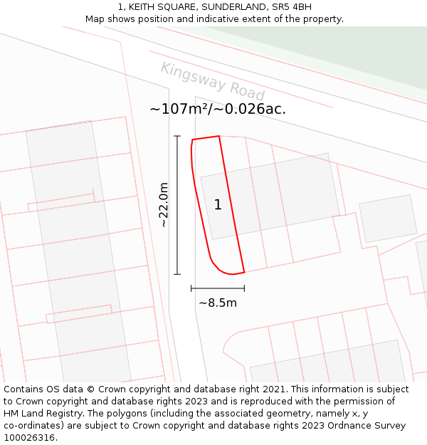 1, KEITH SQUARE, SUNDERLAND, SR5 4BH: Plot and title map