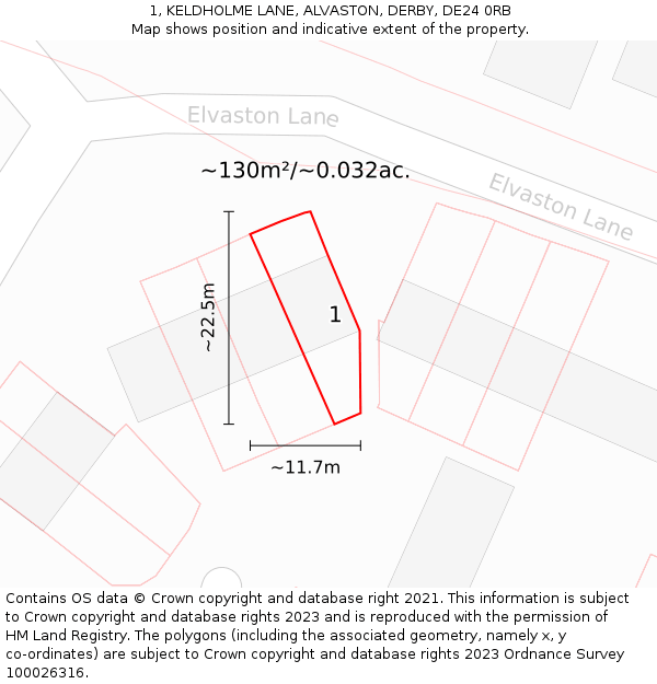 1, KELDHOLME LANE, ALVASTON, DERBY, DE24 0RB: Plot and title map