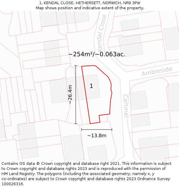 1, KENDAL CLOSE, HETHERSETT, NORWICH, NR9 3PW: Plot and title map