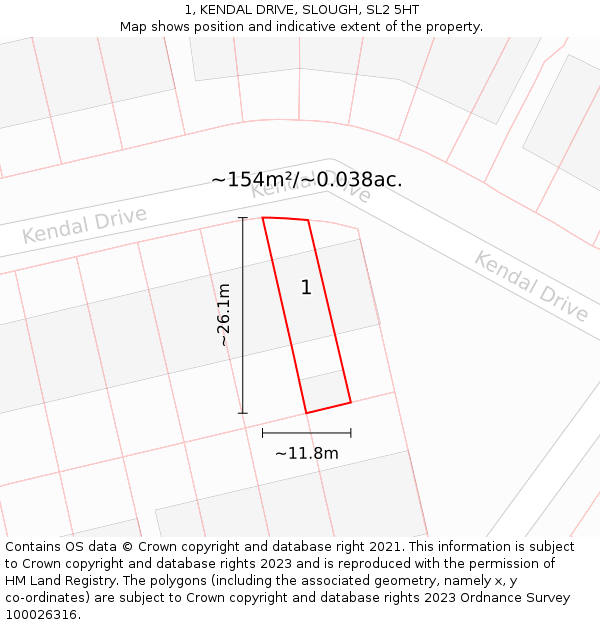 1, KENDAL DRIVE, SLOUGH, SL2 5HT: Plot and title map