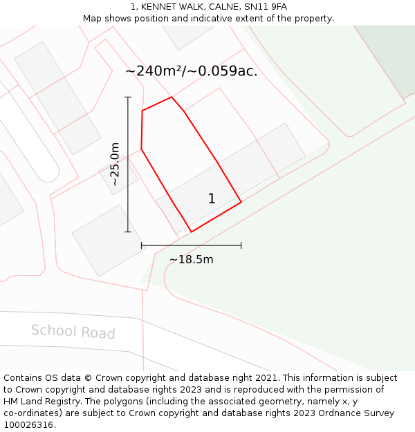 1, KENNET WALK, CALNE, SN11 9FA: Plot and title map