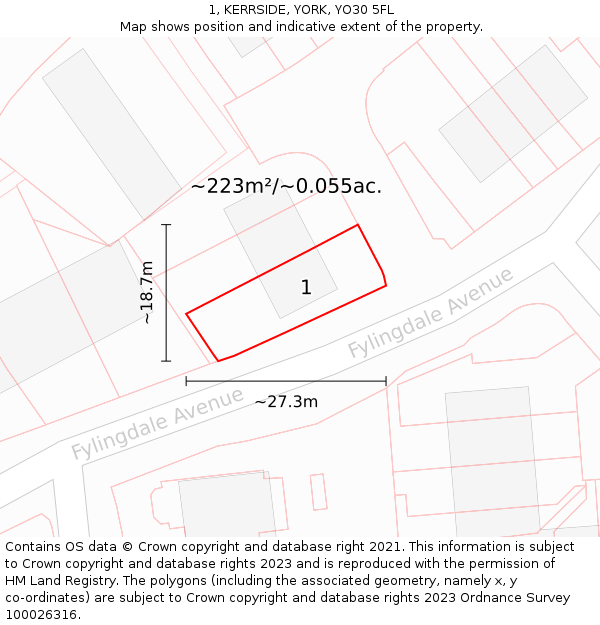 1, KERRSIDE, YORK, YO30 5FL: Plot and title map
