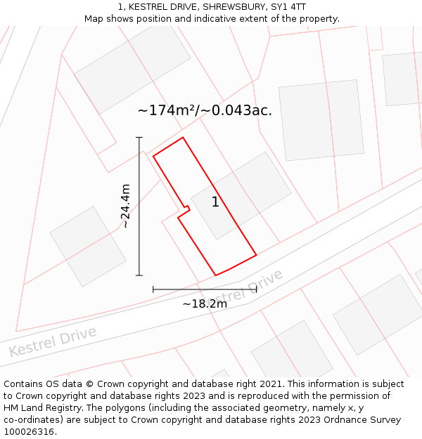1, KESTREL DRIVE, SHREWSBURY, SY1 4TT: Plot and title map