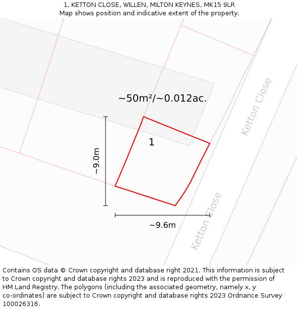 1, KETTON CLOSE, WILLEN, MILTON KEYNES, MK15 9LR: Plot and title map