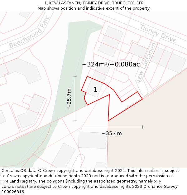 1, KEW LASTANEN, TINNEY DRIVE, TRURO, TR1 1FP: Plot and title map