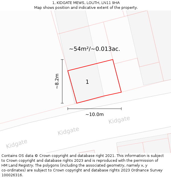 1, KIDGATE MEWS, LOUTH, LN11 9HA: Plot and title map