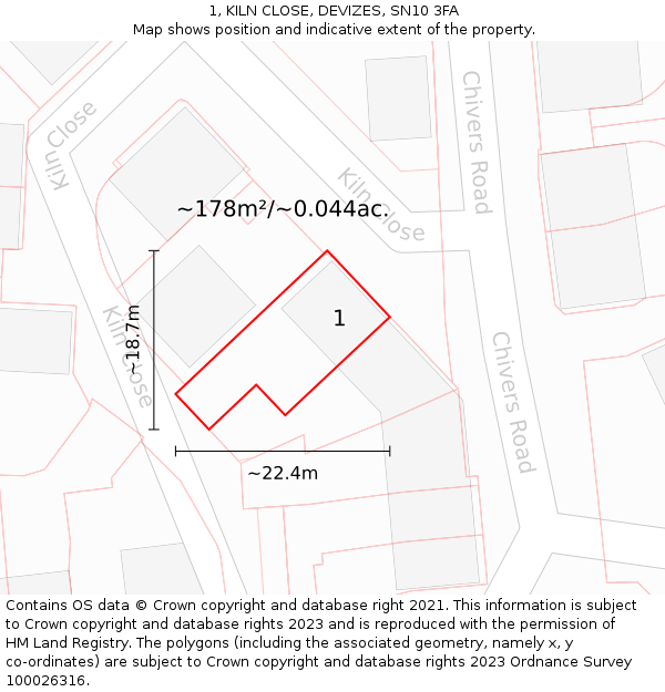 1, KILN CLOSE, DEVIZES, SN10 3FA: Plot and title map