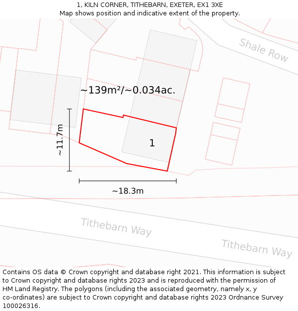 1, KILN CORNER, TITHEBARN, EXETER, EX1 3XE: Plot and title map