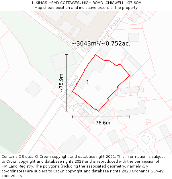 1, KINGS HEAD COTTAGES, HIGH ROAD, CHIGWELL, IG7 6QA: Plot and title map