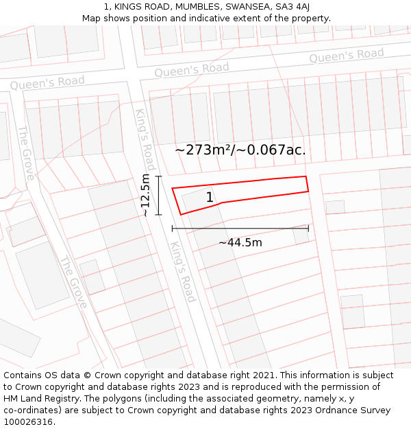 1, KINGS ROAD, MUMBLES, SWANSEA, SA3 4AJ: Plot and title map