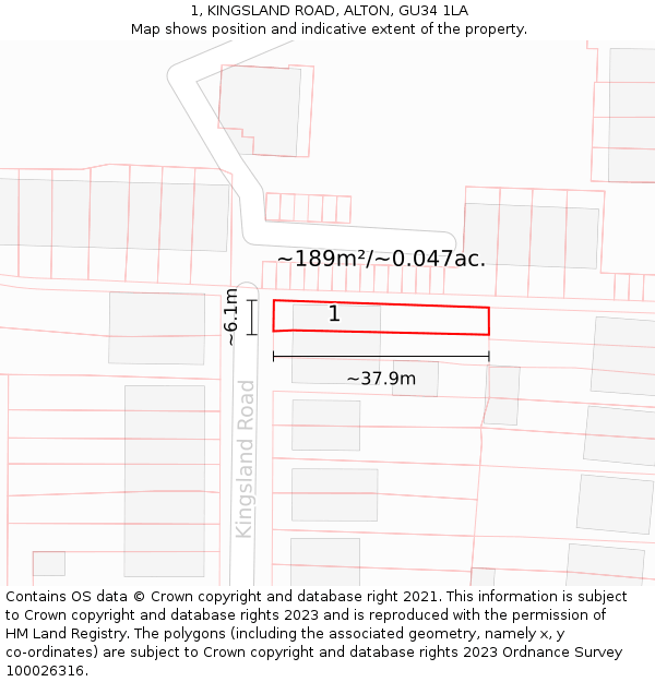 1, KINGSLAND ROAD, ALTON, GU34 1LA: Plot and title map