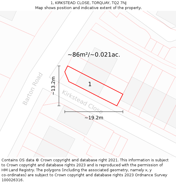 1, KIRKSTEAD CLOSE, TORQUAY, TQ2 7NJ: Plot and title map