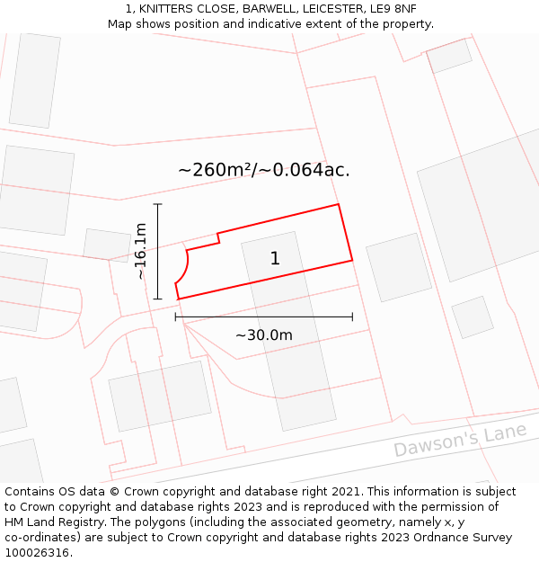 1, KNITTERS CLOSE, BARWELL, LEICESTER, LE9 8NF: Plot and title map