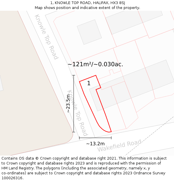 1, KNOWLE TOP ROAD, HALIFAX, HX3 8SJ: Plot and title map
