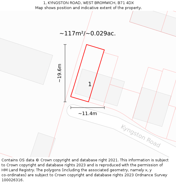 1, KYNGSTON ROAD, WEST BROMWICH, B71 4DX: Plot and title map