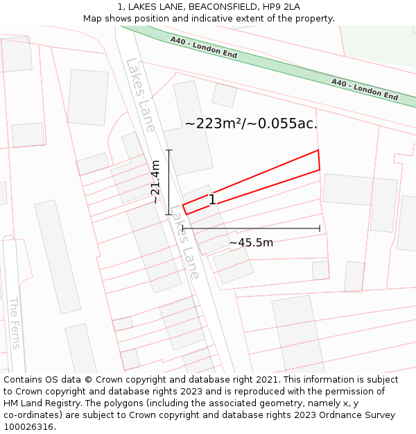 1, LAKES LANE, BEACONSFIELD, HP9 2LA: Plot and title map