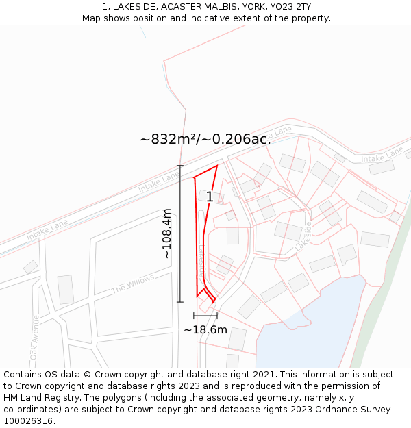 1, LAKESIDE, ACASTER MALBIS, YORK, YO23 2TY: Plot and title map