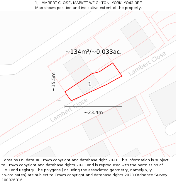 1, LAMBERT CLOSE, MARKET WEIGHTON, YORK, YO43 3BE: Plot and title map