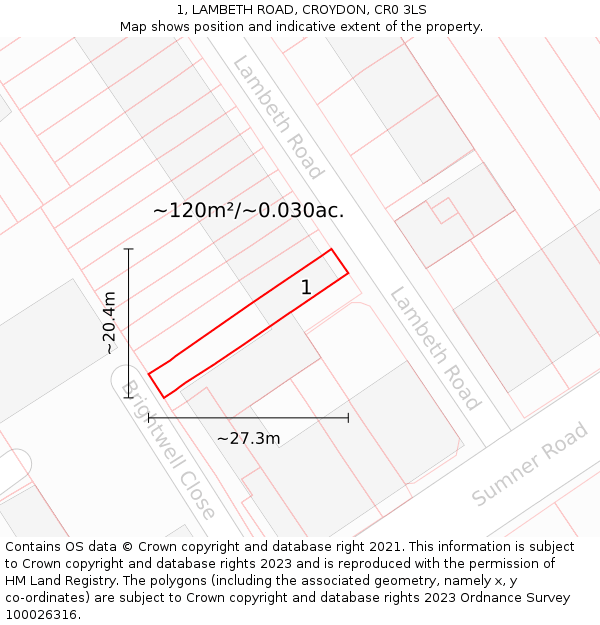 1, LAMBETH ROAD, CROYDON, CR0 3LS: Plot and title map
