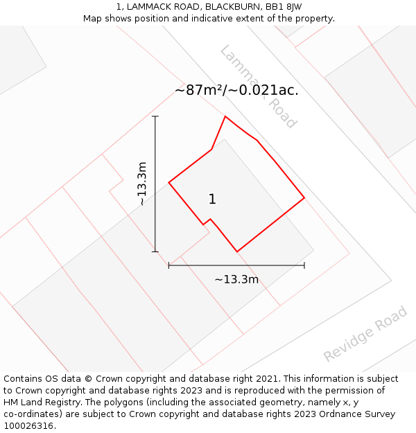 1, LAMMACK ROAD, BLACKBURN, BB1 8JW: Plot and title map