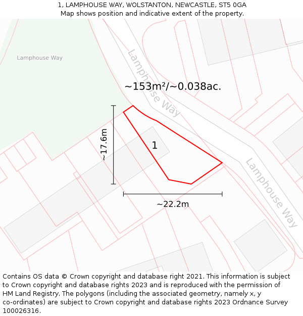 1, LAMPHOUSE WAY, WOLSTANTON, NEWCASTLE, ST5 0GA: Plot and title map