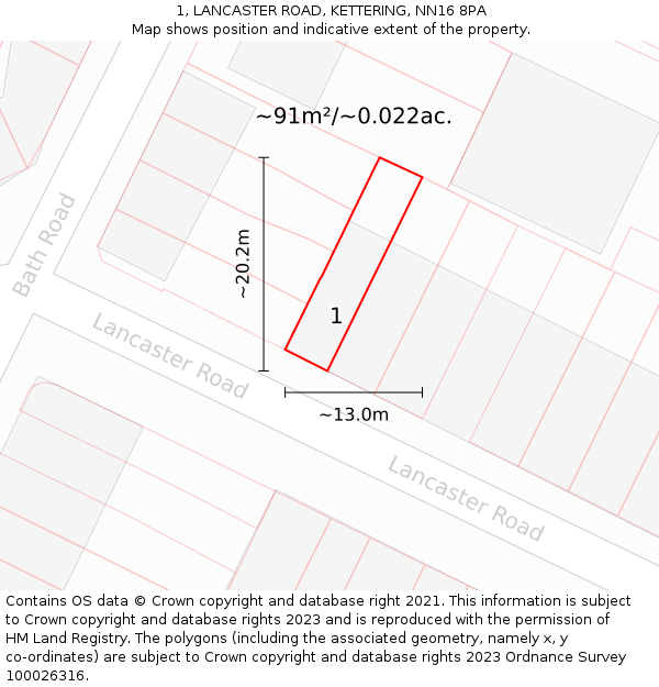 1, LANCASTER ROAD, KETTERING, NN16 8PA: Plot and title map