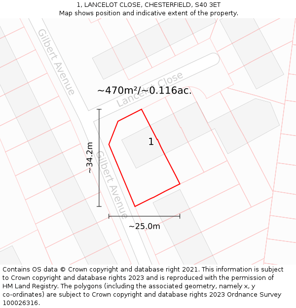 1, LANCELOT CLOSE, CHESTERFIELD, S40 3ET: Plot and title map
