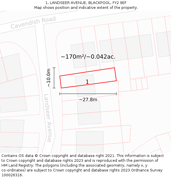 1, LANDSEER AVENUE, BLACKPOOL, FY2 9EF: Plot and title map