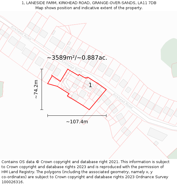 1, LANESIDE FARM, KIRKHEAD ROAD, GRANGE-OVER-SANDS, LA11 7DB: Plot and title map