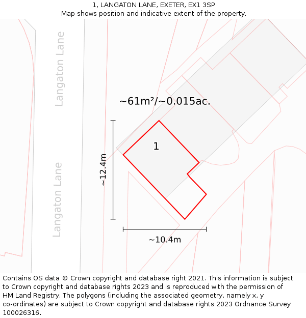 1, LANGATON LANE, EXETER, EX1 3SP: Plot and title map