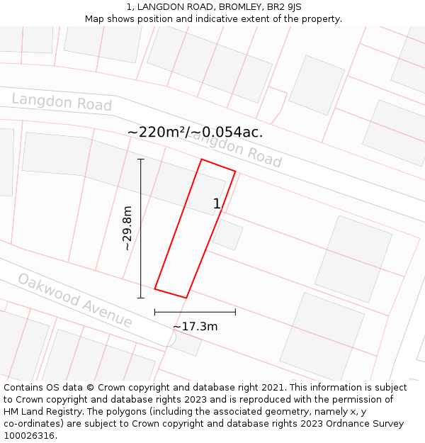 1, LANGDON ROAD, BROMLEY, BR2 9JS: Plot and title map