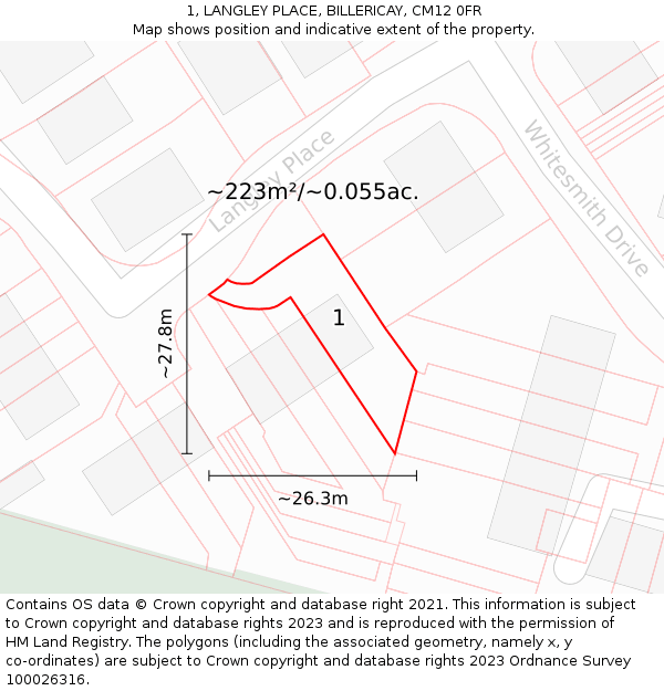 1, LANGLEY PLACE, BILLERICAY, CM12 0FR: Plot and title map