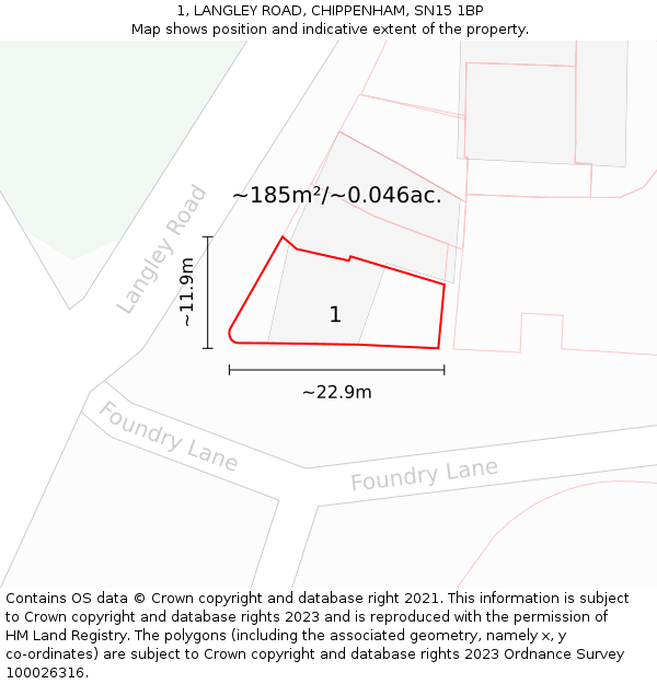 1, LANGLEY ROAD, CHIPPENHAM, SN15 1BP: Plot and title map