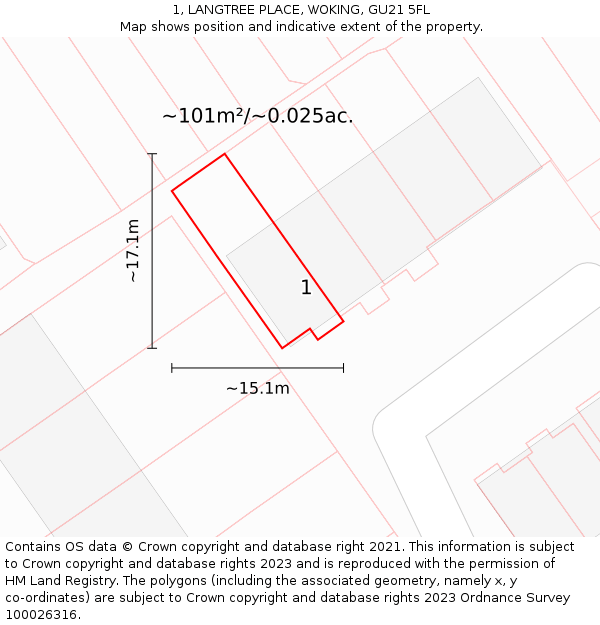 1, LANGTREE PLACE, WOKING, GU21 5FL: Plot and title map