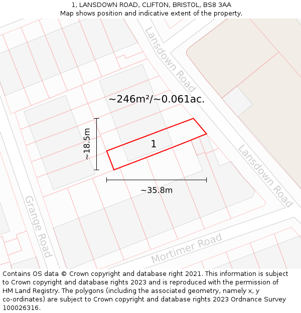 1, LANSDOWN ROAD, CLIFTON, BRISTOL, BS8 3AA: Plot and title map