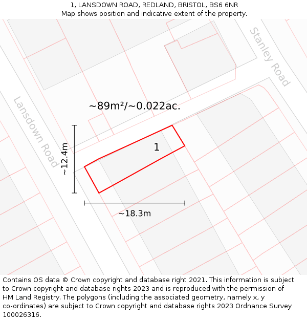 1, LANSDOWN ROAD, REDLAND, BRISTOL, BS6 6NR: Plot and title map