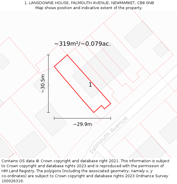 1, LANSDOWNE HOUSE, FALMOUTH AVENUE, NEWMARKET, CB8 0NB: Plot and title map