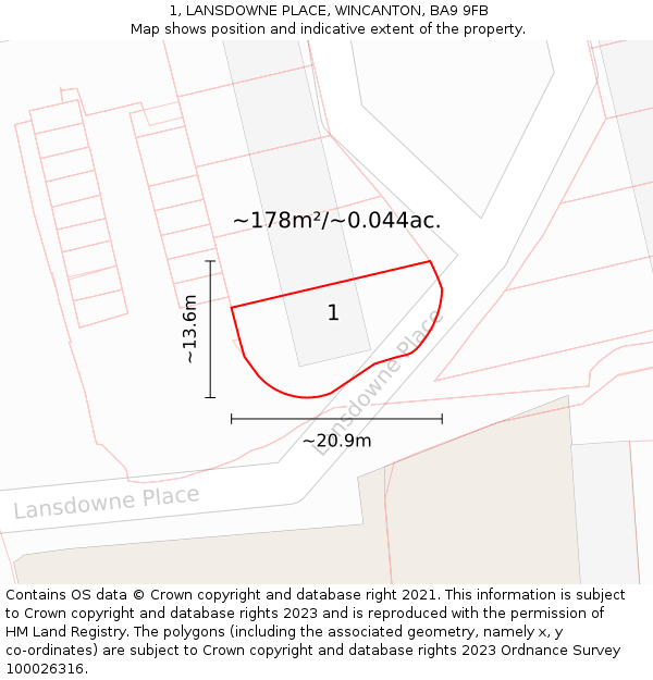 1, LANSDOWNE PLACE, WINCANTON, BA9 9FB: Plot and title map
