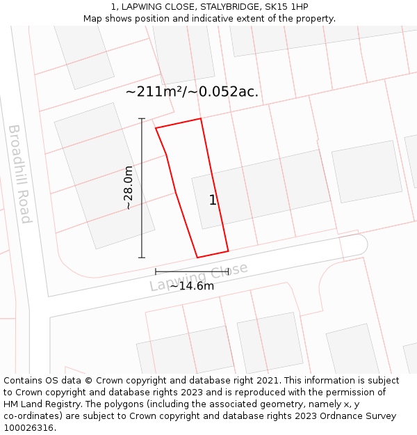 1, LAPWING CLOSE, STALYBRIDGE, SK15 1HP: Plot and title map