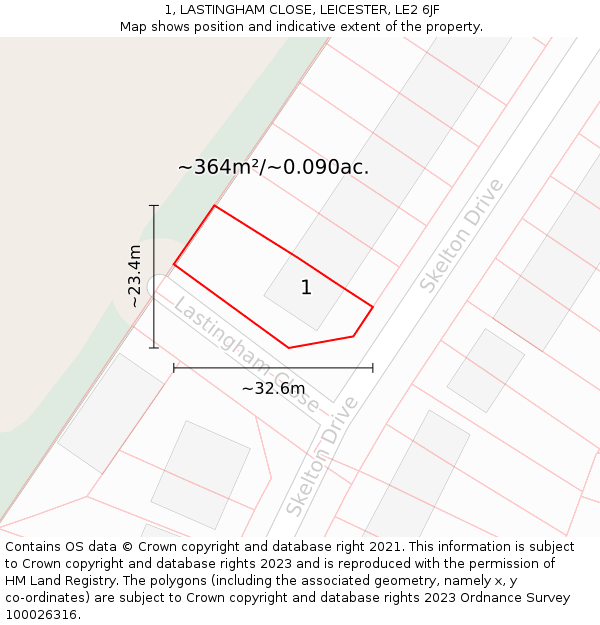 1, LASTINGHAM CLOSE, LEICESTER, LE2 6JF: Plot and title map